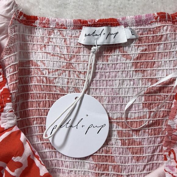 Petal & Pup Maggie Babydoll Mini Dress Sz L Pink Red Floral Puff Sleeves - Picture 11 of 16